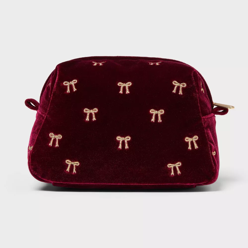 Velvet Bow Embroidery Cosmetic Makeup Bag