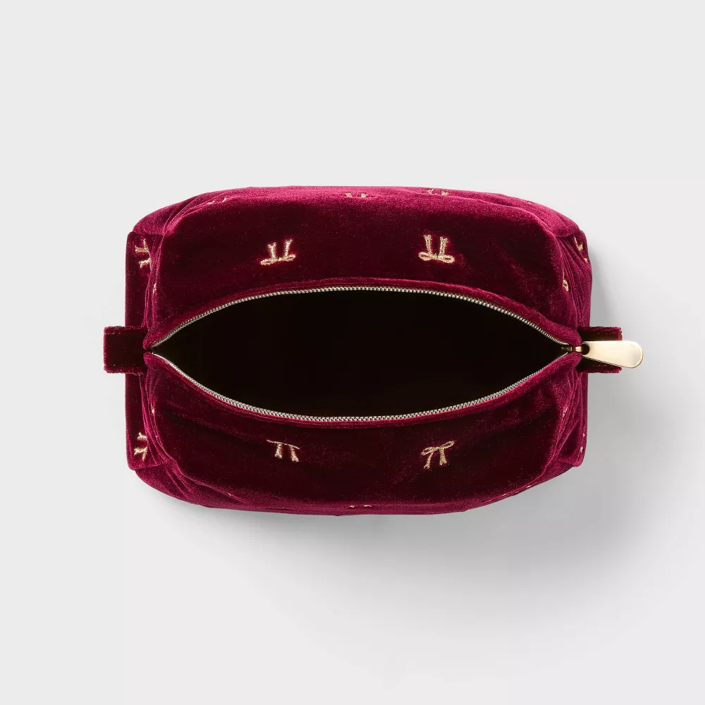Velvet Bow Embroidery Cosmetic Makeup Bag